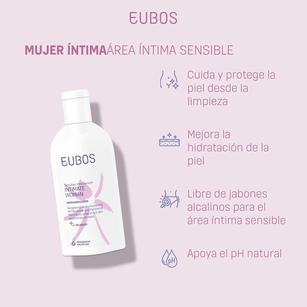 EUBOS INTIMATE WOMAN WASH EMULSION | Delicate cleansing for the female intimate area | Promotes vaginal flora | No alkaline soaps | 200 ml