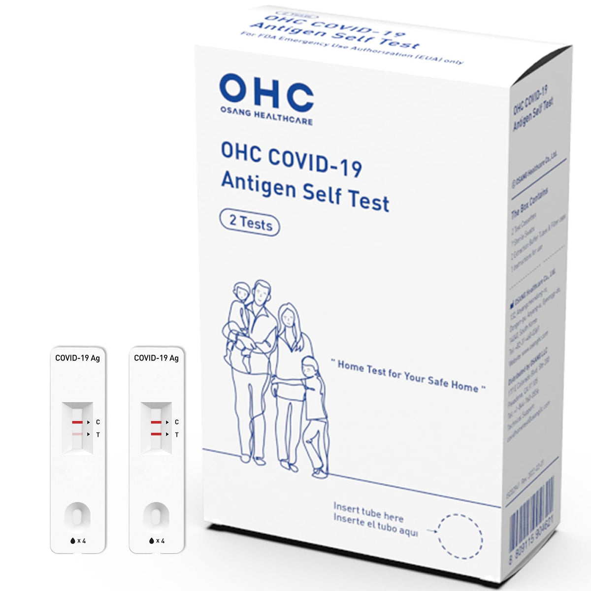 OHC COVID-19 At Home Antigen Self Test for SARS-CoV-2, Omicron & Delta – 15 Minute Results, Nasal Swab, Ages 2+, 2 Tests per Box