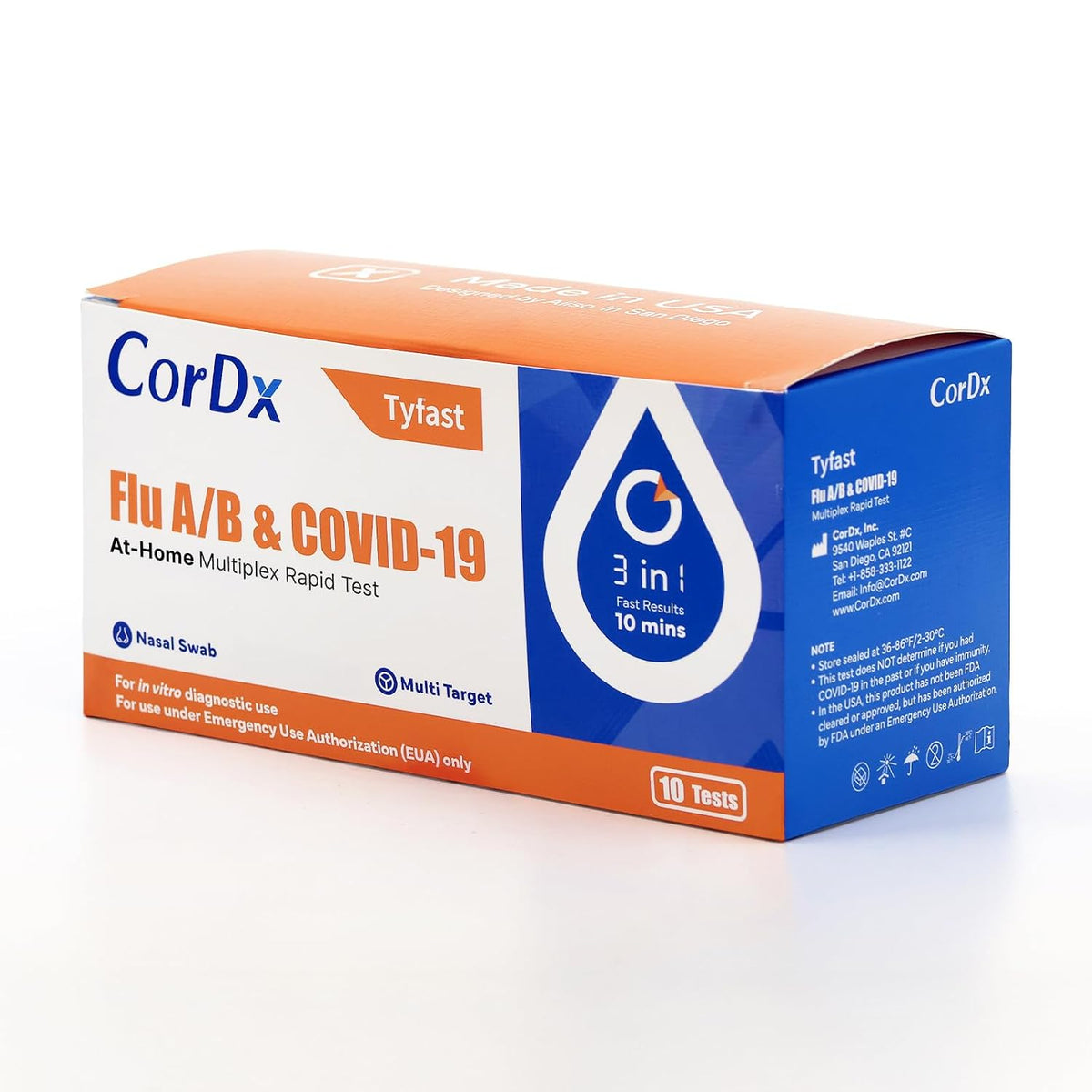 TyFast Flu A/B & COVID-19, At Home 3-in-1 Rapid Test Kit, 10 Tests | Nasal Swab Self-Test, Easy-To-Use For Adults And Kids, EUA Authorized OTC, Quick 10-Minute Results