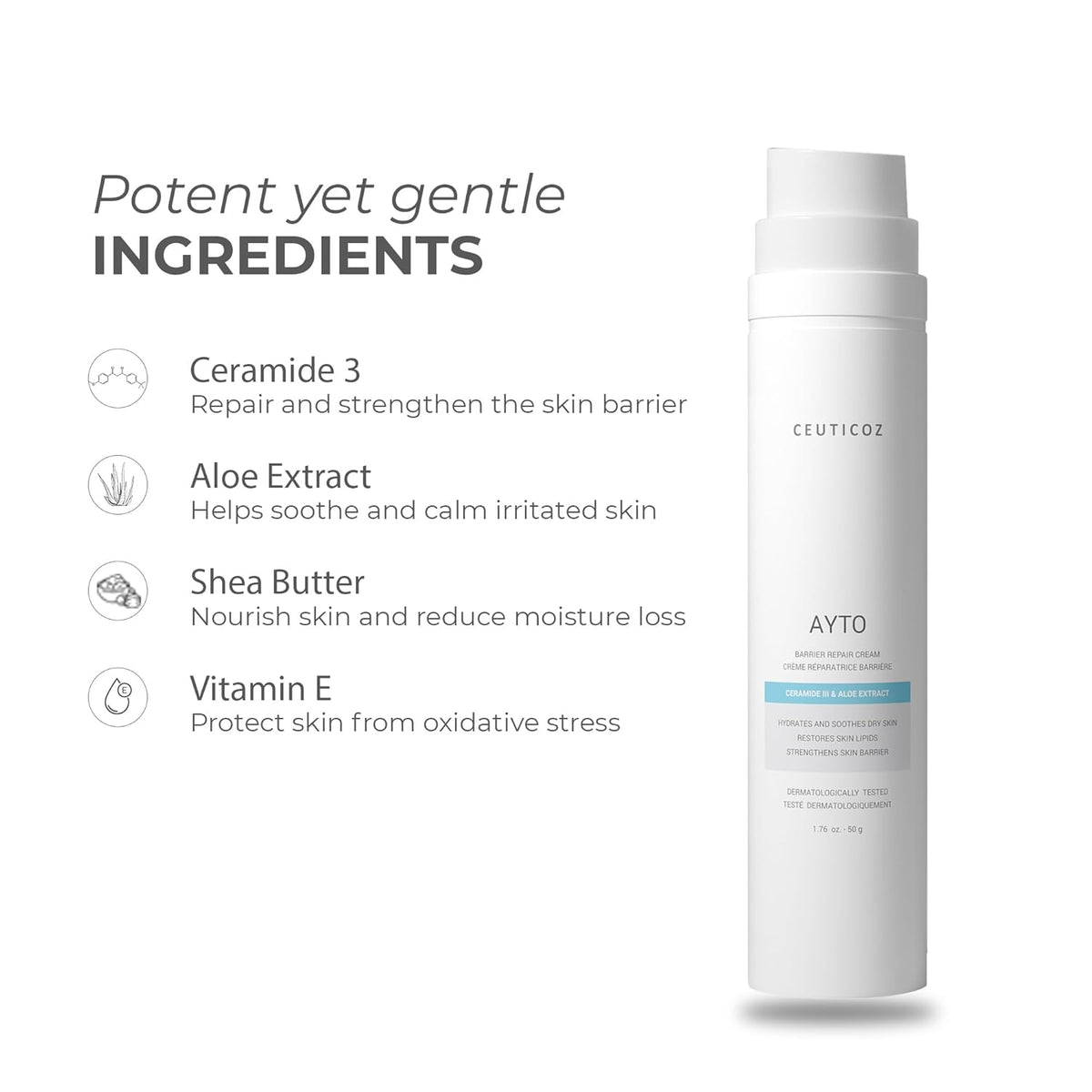 Ceuticoz Ayto Barrier Repair Cream | For Eczema & Dry Sensitive Skin | Strengthens barrier & soothes irritation | Shea Butter & Aloe Vera | Sensitive to Very Dry Skin | 50g