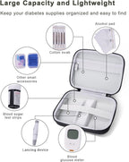 Diabetic Supplies Travel Case for Glucose Meter Diabetes Testing Kit-Black | Portable Diabetes Testing Kit Storage Organizer Bag for Diabetes Blood Sugar Test Strips, Lancets, Lancing Device