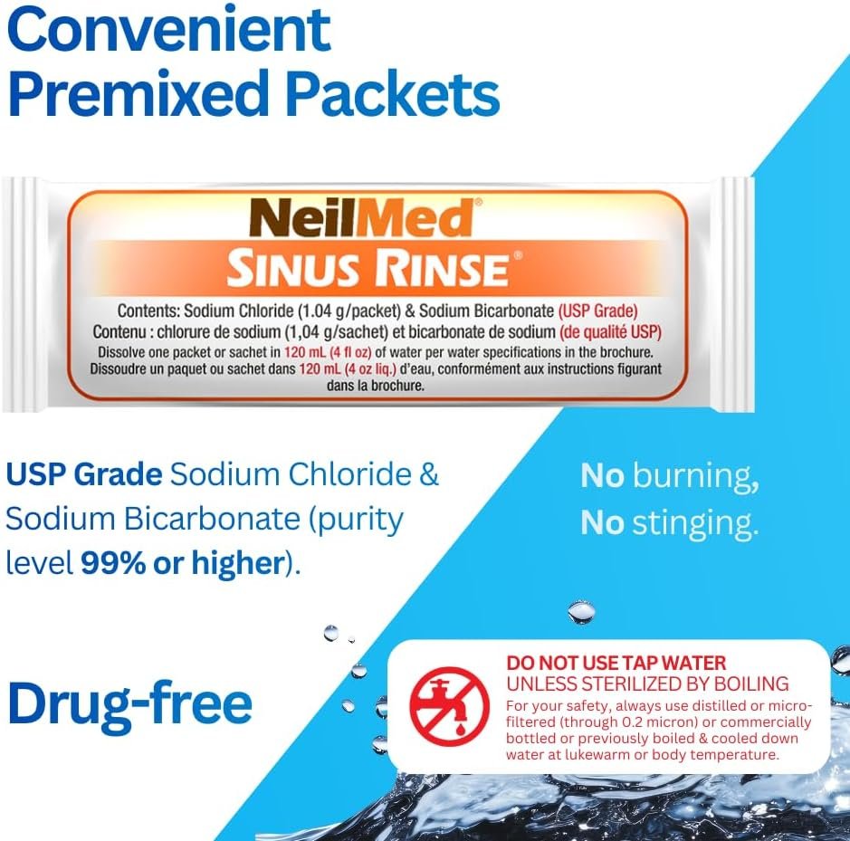 Neilmed's Sinus Rinse, Pediatric, Complete Saline Nasal Rinse Kit 60 Premixed Packets