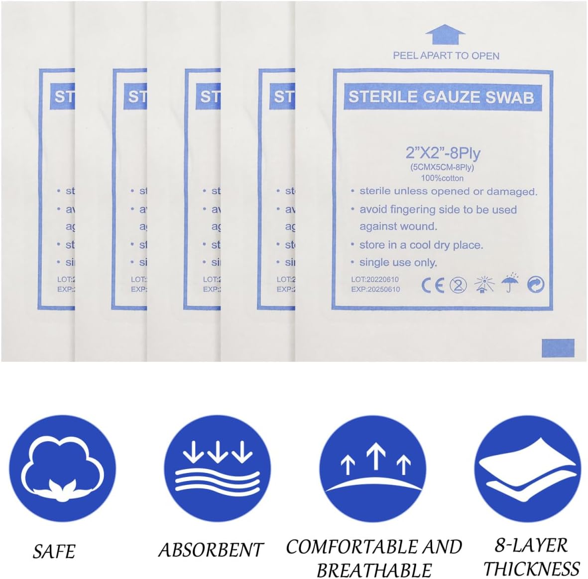 Healeved 30pcs Sterile Gauze Pads 2x2 Gauze Pads, Wound Dressing Tape, Ultra Absorbent Non- Woven Gauze Sponges For Wound Care for Home Outdoor