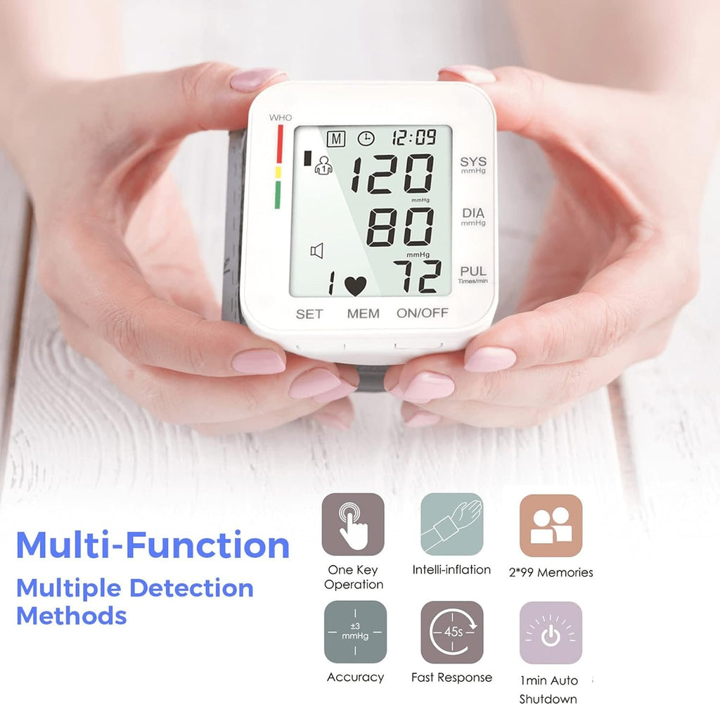 MMIZOO Wrist Blood Pressure Monitor BP Machine with Carrying Case White