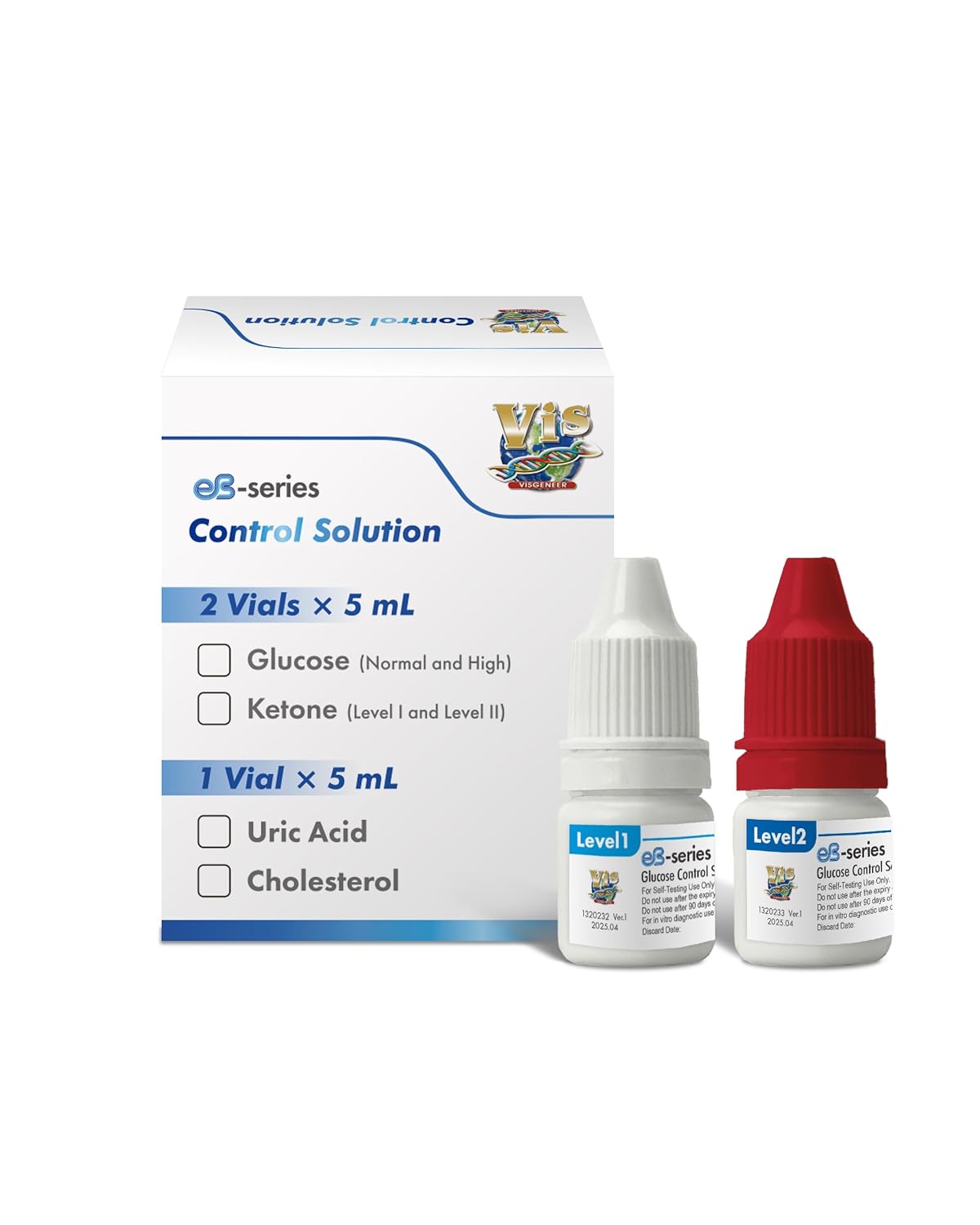 eBchek Control Solutio for Glucose Test Meter, Two 5 mL Bottle Kit (Level 1 & 2), Normal Range 5ml and High Range 5ml