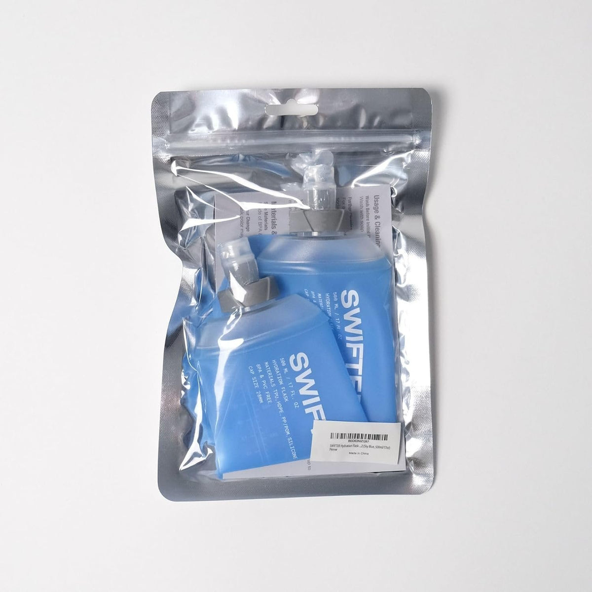SWIFTER 2x Soft Flask 500ml | Running, Hiking, Cycling Hydration Flask | Collapsible, Leakproof, Reusable | Matt Finish, Sky Blue