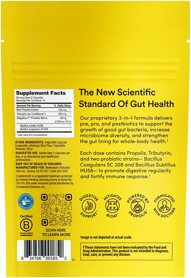Beekeeper's Naturals Complete Gut Health, 3-in-1 Pre, Post, Probiotics 28ct