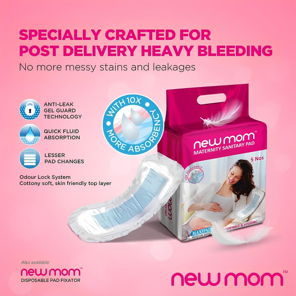 Newmom Disposable Maternity pads - Maxi, Pack of 5 * 3 | For Heavy Bleeding Post Delivery | Super Absorbent and Leak Proof | Soft and Non-irritating | For Extra Heavy Flow and Urine Incontinence