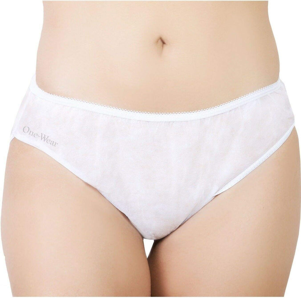 One-Wear Soft and Lightweight Disposable Panties for Women (Lot of 5) - Single Use Underwear Briefs for Maternity Hospitals Travel SPA Massage, white, L