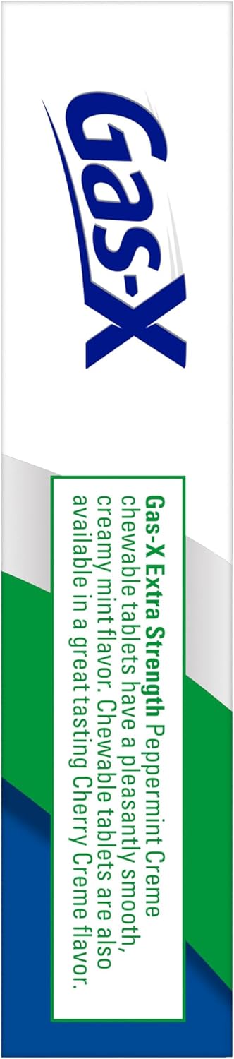 Gas-X Extra Strength Chewable Tablets, Gas Relief, Peppermint Crème, 18 Ct | Simethicone 125mg Extra Strength Chewable Tablets, Fast Gas and Bloating Relief, GLP-1 Support