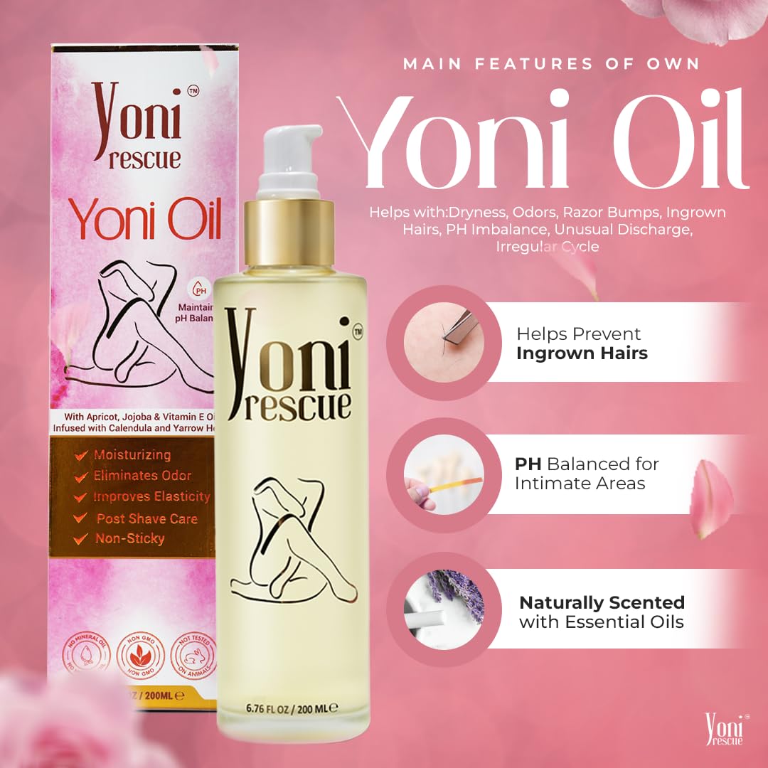 Yoni Rescue Yoni Oil 6.76oz, All Natural Ingredient for Women pH Balance & Wetness, Vaginal Oil for Dark Spots, Hydration & Comfort - Apricot, Jojoba, Chamomile, Vitamin E (Strawberry Pineapple)