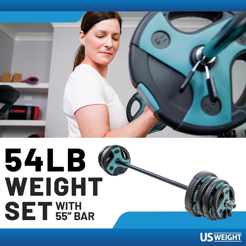 US Weight Barbell Weight Set for Home Gym with 55” padded Bar - Adjustable Weights for Exercise, Lifting, and to Build Muscle