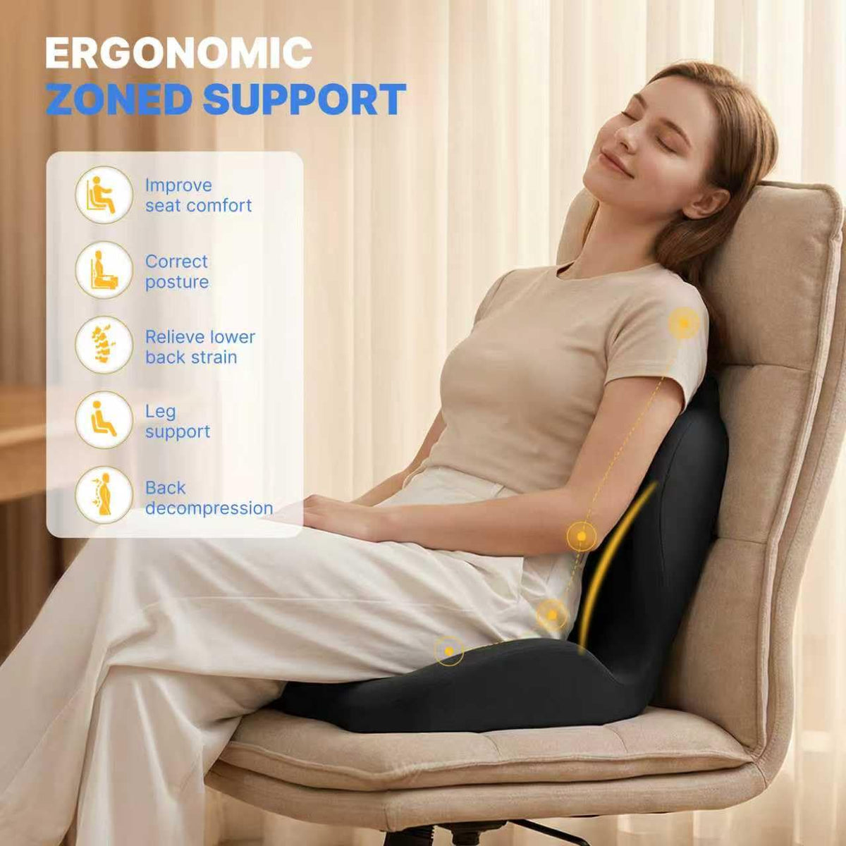 Ergonomic Seat Cushion with L-Shaped Design for Office Chair (Black)