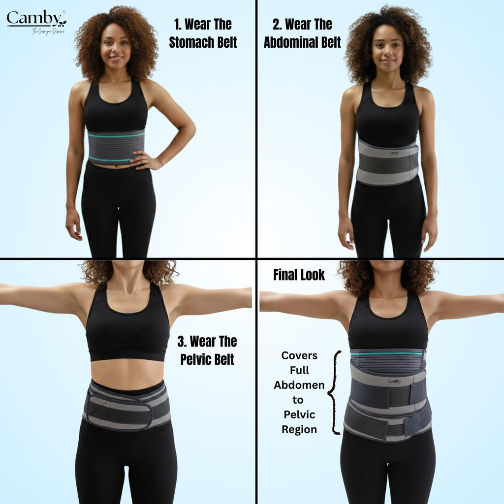 Camby 3 in 1 Postpartum belt after delivery for Post pregnancy Recovery | After Normal/C-section delivery | Maternity Abdominal Binder | Postnatal shapewear (Free Size) (Black)