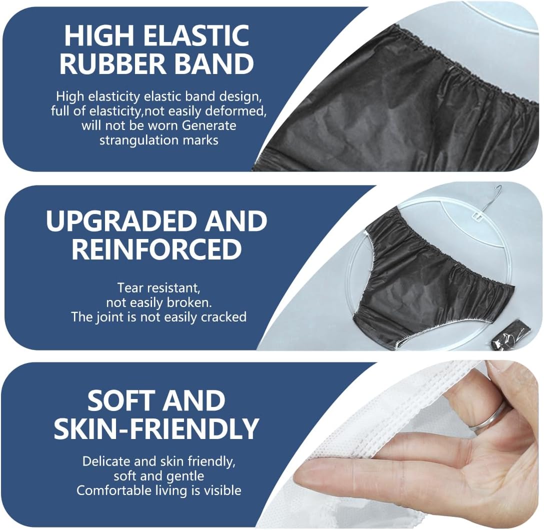10 Pieces Unisex Disposable Non-Woven Fabric Underwear for Travel, Camping, Spa (Black)