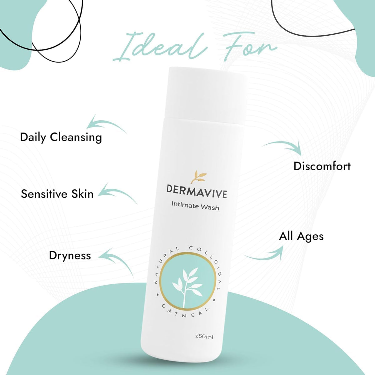 Dermavive Intimate Wash, Gentle Feminine Cleanser for Women, Soap-Free pH-Balanced Hygiene Wash, Dermatologist Tested, Odor Control, Daily Use, 250ml (8.45 fl oz)