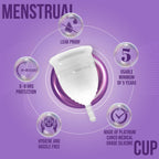 Velvet Reusable Menstrual Cup for Women - Large Size with Pouch|Ultra Soft, Odour and Rash Free|100% Medical Grade Silicone |No Leakage | Protection for Up to 8-10 Hours | Large