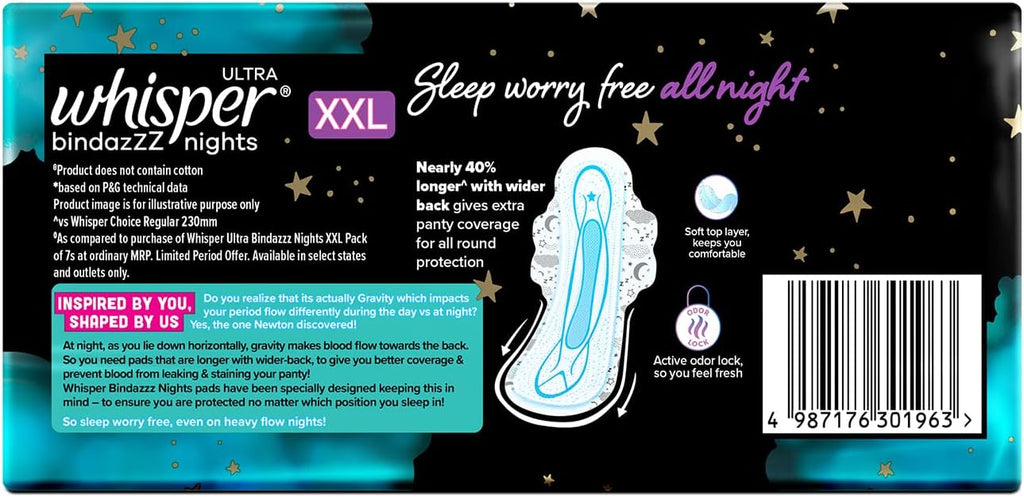 Whisper Ultra Overnight Sanitary Pads with Wings - 30 Pieces (XL Plus)