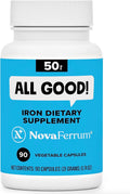 NovaFerrum All Good | Iron Capsule Supplements for Adults | Anemia | 50mg of Iron | 90 Servings | Sugar Free | Vegan | Gluten Free | Clean Label Project Purity Award winner, tested against 200+ contaminants, vegan, sugar free and gluten free formula