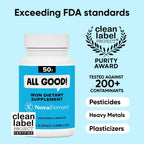 NovaFerrum All Good | Iron Capsule Supplements for Adults | Anemia | 50mg of Iron | 90 Servings | Sugar Free | Vegan | Gluten Free | Clean Label Project Purity Award winner, tested against 200+ contaminants, vegan, sugar free and gluten free formula