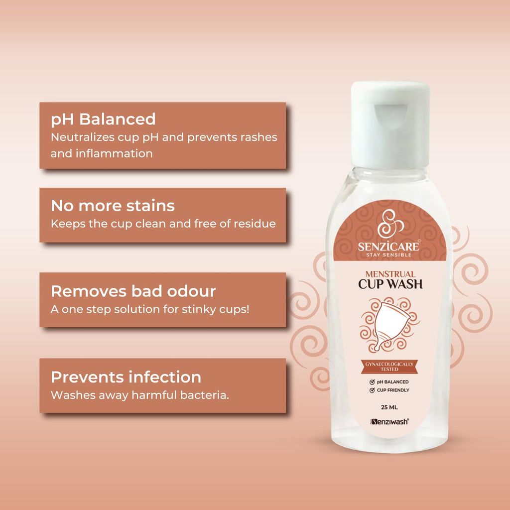 Reusable Menstrual Cup -Small Size, Cupwash 25ml With Senziwash Intimate Vaginal Wash for women 25ml