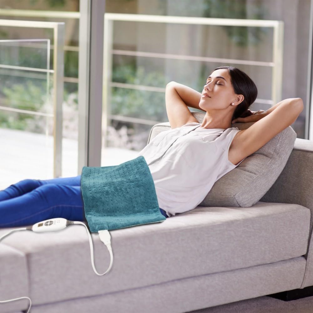 Pure Enrichment® PureRelief XL Heating Pad - 12" x 24" Electric Heating Pad for Back Pain & Cramps, 6 Heat Settings, Soft Machine Wash Fabric, Auto-Off & Moist Heat (Blue)