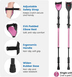 Forearm Crutches Spring Assist Crutches for Adults Not a Pair | Height Adjustable, Comfortable, Arm Crutches Forearm with Anti-Slip Tips,Walking Crutches with Cuffs for Seniors Rehab, Pink