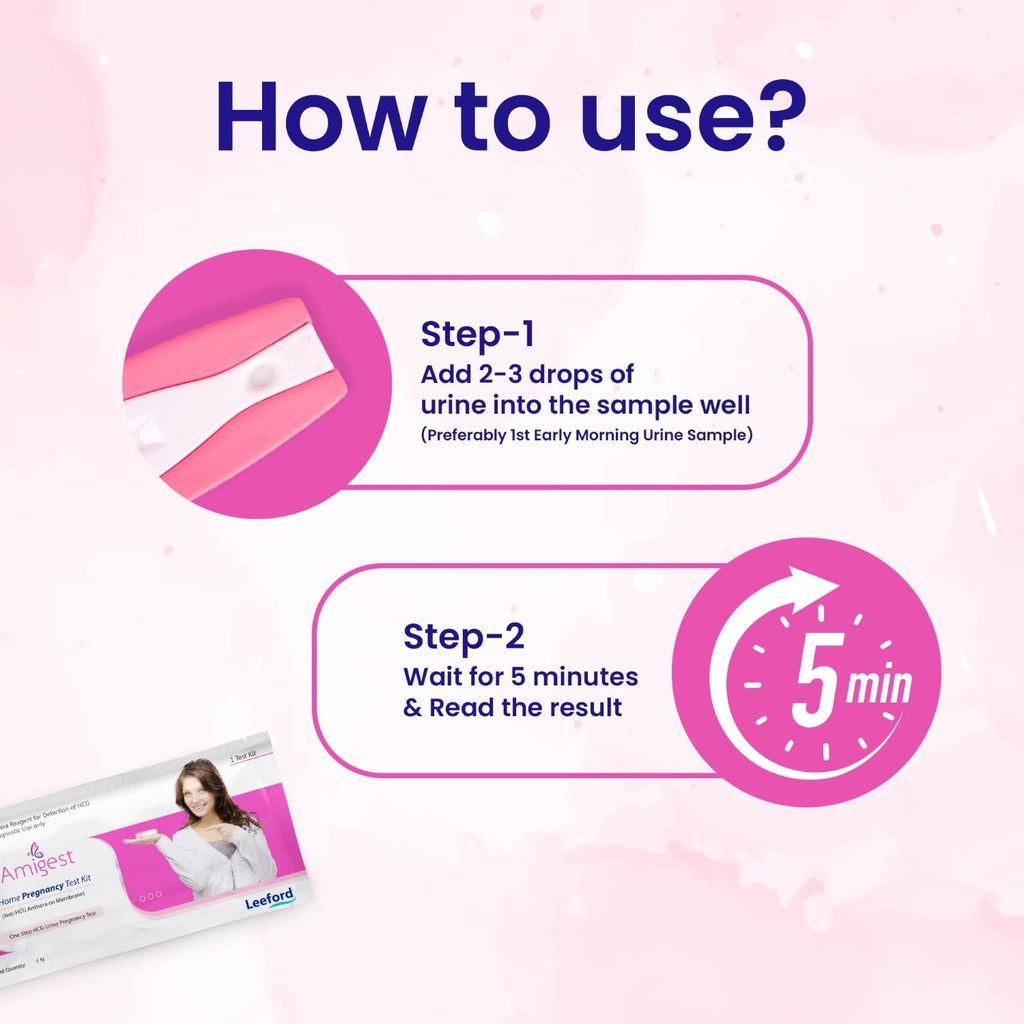 Leeford Amigest Pregnancy Test Kit |1 Step HCG Urine Test | At Home Pregnancy Test Kit | Accurate Result in 3 to 5 Minutes | Home Pregnancy Check | Single-Use Device with Dropper (Pack of 3)