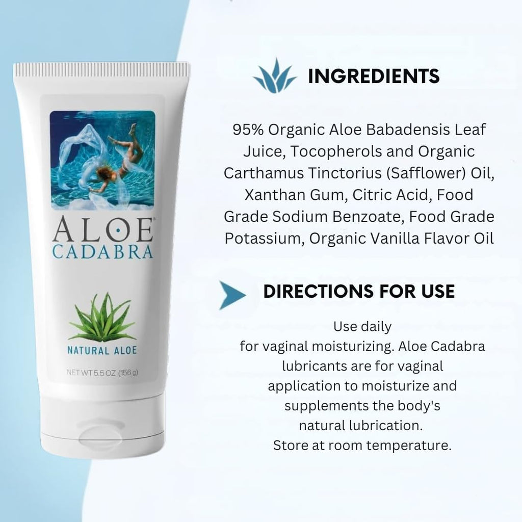 Aloe Cadabra Natural Water Based Personal Lubricant and Vaginal Moisturizer, Organic Aloe Lube for Men, Women and Couples, Non-Staining, pH Balanced (Unscented 5.5 Ounces, 1 Pack)