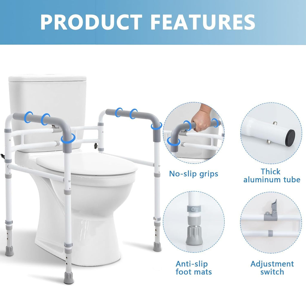 WeHwupe Toilet Safety Rail for Seniors, Height & Width Adjustable Frame