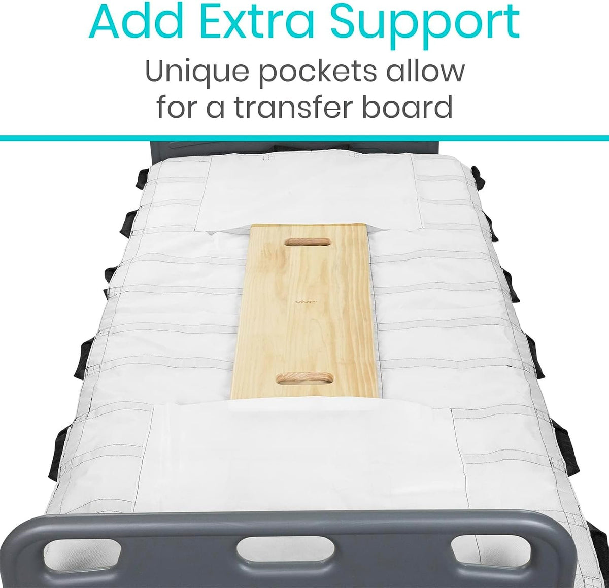 Vive Transfer Blanket with Handles 77” x 38.5” - Bed Positioning Pad, Straps - Reusable, Washable Patient Lifting Device Body Lift, Turning, Sliding Moving - Caregiver, Family Aid, Bedridden, Elderly