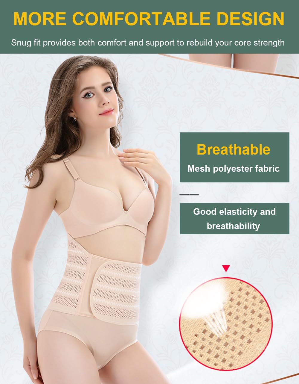 Belly Band Postpartum Belly Wrap, Breathable Abdominal Binder Post Surgery, Adjustable Waist Trainer for Women Lower Belly Fat, C Section Abdominal Binder Hernia Belt Back Support Belt for Women (X-Large)