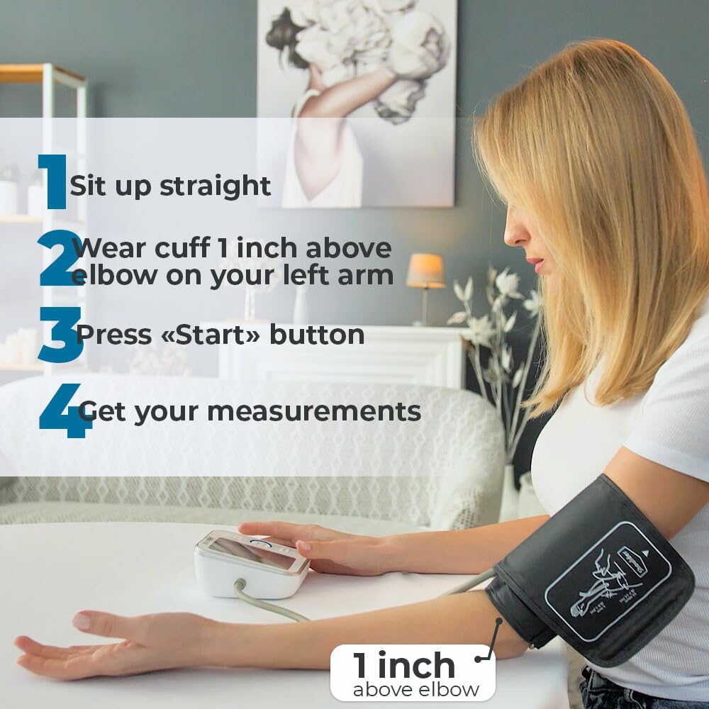 Paramed Blood Pressure Monitor - Bp Machine - Automatic Upper Arm Blood Pressure Cuff 8.7-16.5 inches - Large LCD Display 120 Sets Memory - Device Bag & Batteries Included