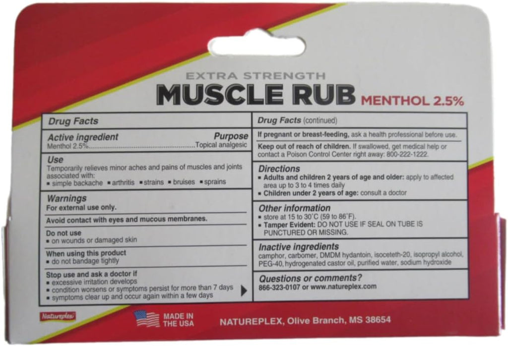Natureplex Muscle Rub Gel, Extra-Strength, 2.5% Menthol, 1.5 oz, Fast Pain Relief