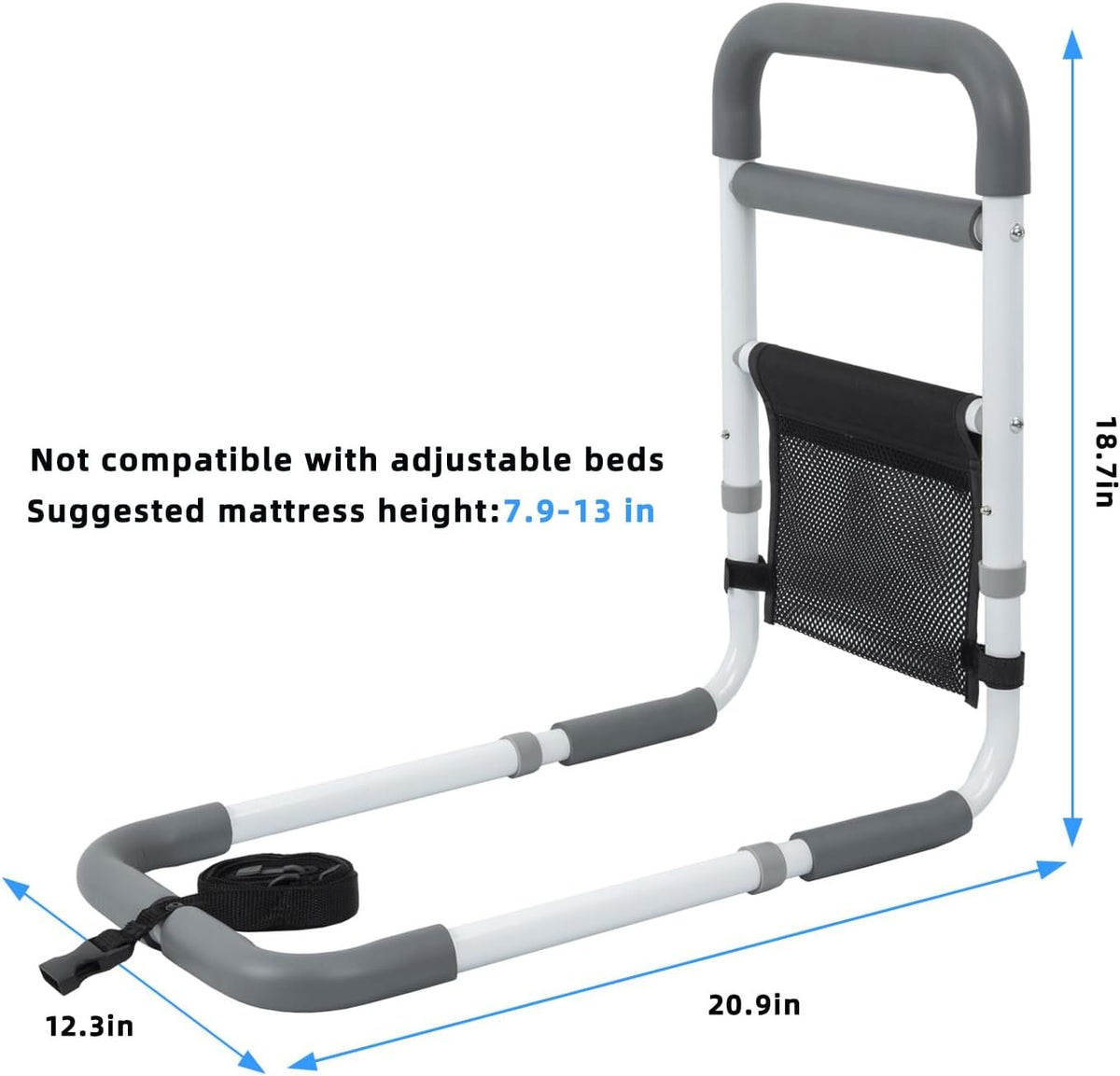 Bed Rails for Elderly Adults Safety, 350LBS Heavy Duty Grab Bar | Bed Assist Rail for Seniors, Non-Slip Bedside Handle, Fall Prevention Cane with Storage Pocket, Fits King/Queen/Full/Twin Bed