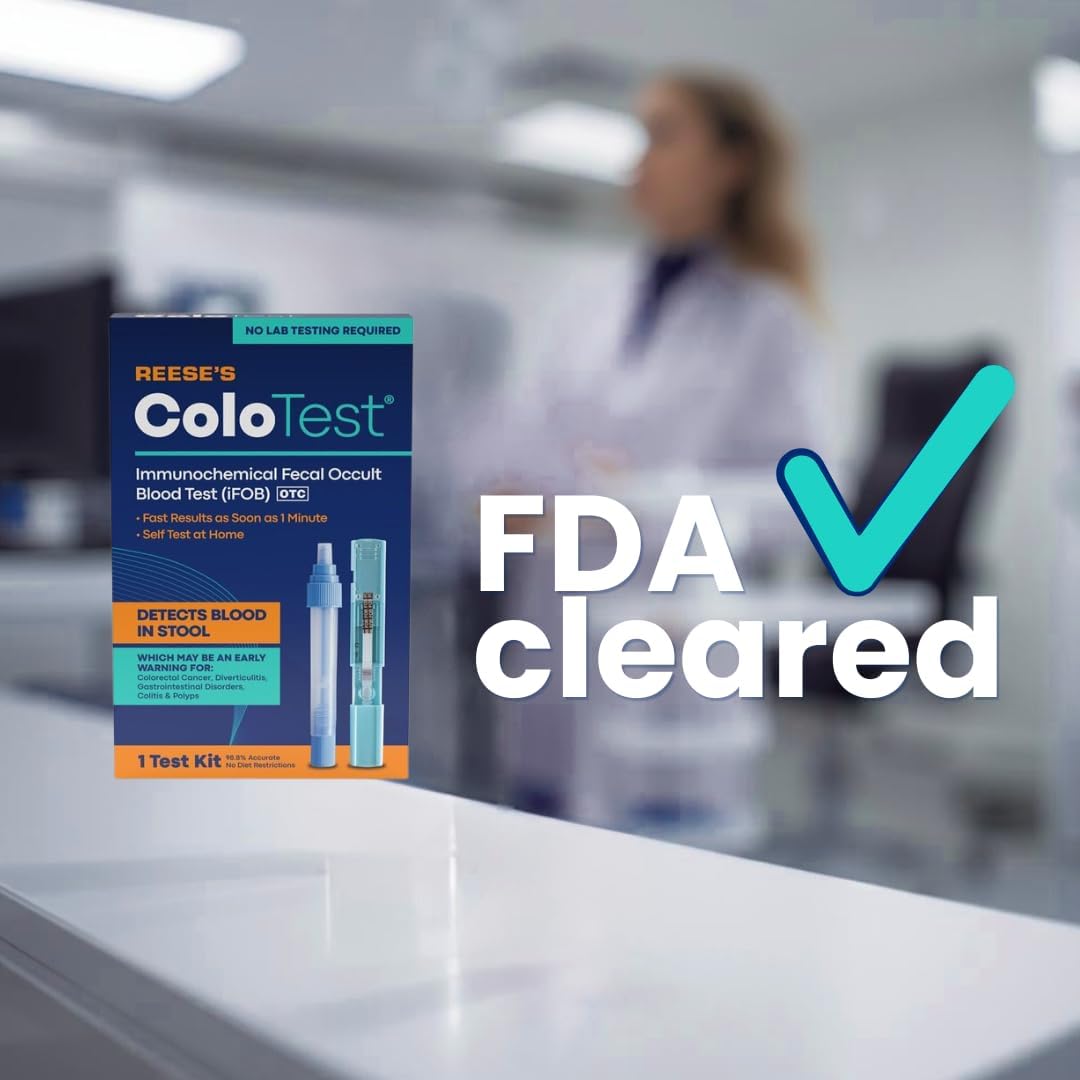 Reese's ColoTest, FIT Immunochemical Home Fecal Occult Blood Test Kit, 1 Ct | Easy to Use Colon Health Screening, Detects Hidden Blood in Stool, 1-Minute Results, 98.8% Accurate
