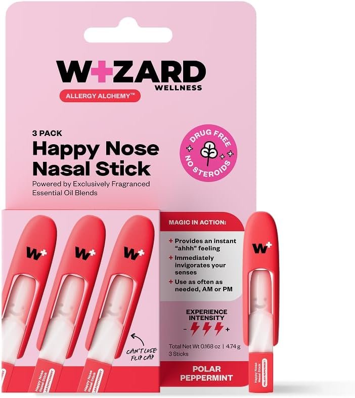 WIZARD WELLNESS Happy Nose Inhaler Stick, Polar Peppermint, 3-Pack | Instant breathing ease & sinus clarity, essential oil aromatherapy, wild mint vapor, drug-free nasal spray alternative