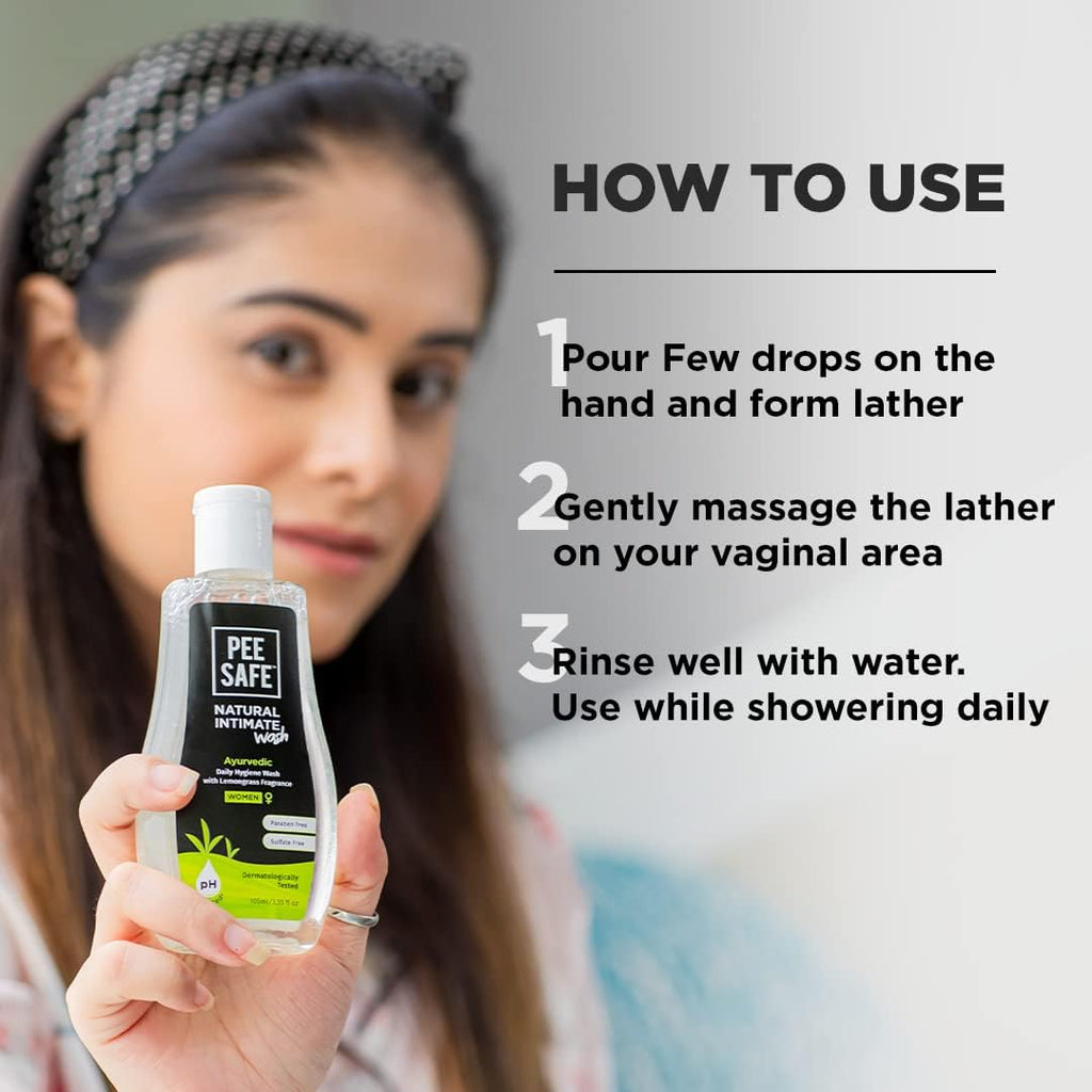 Pee Safe Intimate Wash For Women 105ml Natural Ayurvedic with Lemongrass Fragrance and 100% Alcohol-Free | pH Balanced | Paraben-Free | Sulfate-Free