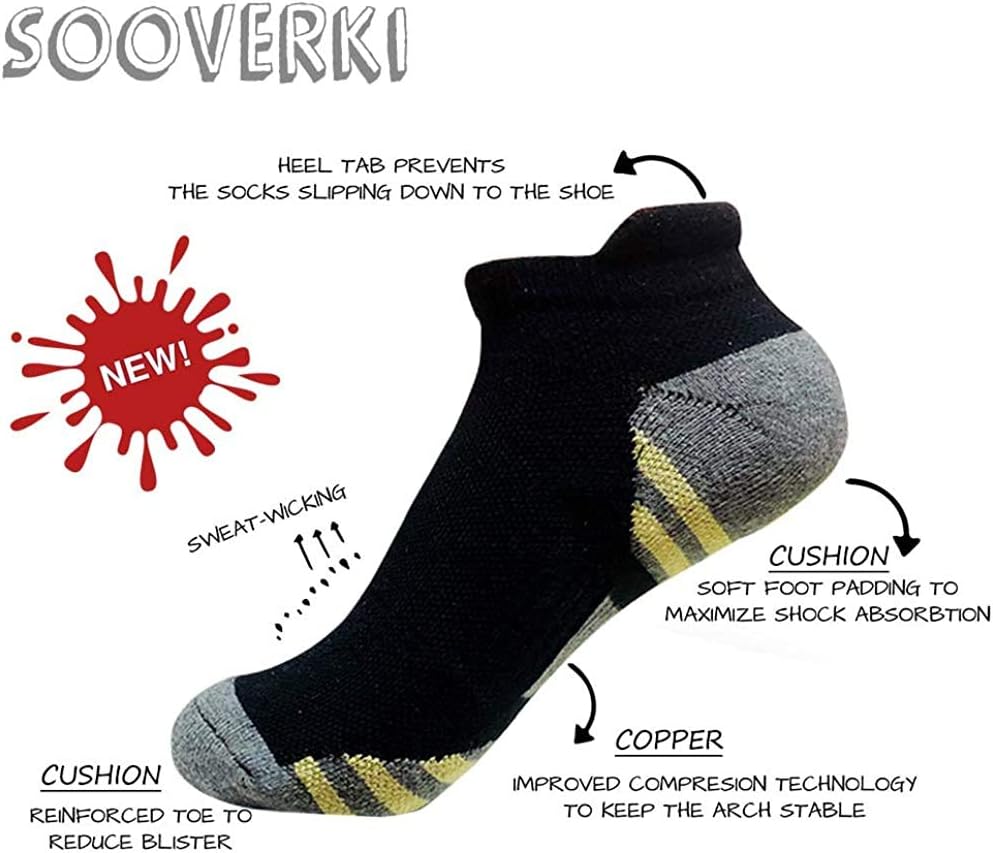Sooverki Copper Compression Socks Women and Men 6 Pairs - Circulation Arch Support Plantar Fasciitis Running Ankle Socks