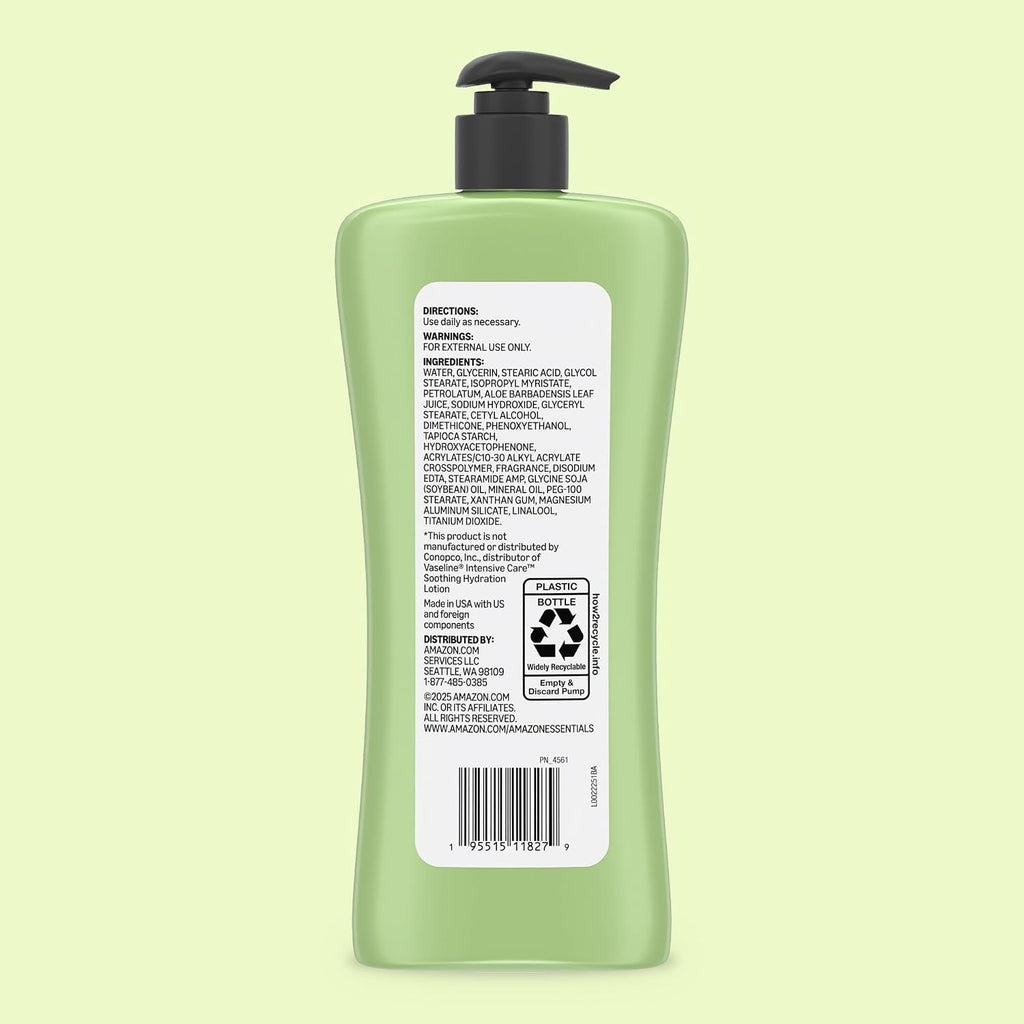 Amazon Essentials Hydrating Body Lotion with Aloe Vera, Hypoallergenic Formula for Daily Use, 20.3 Fl Oz