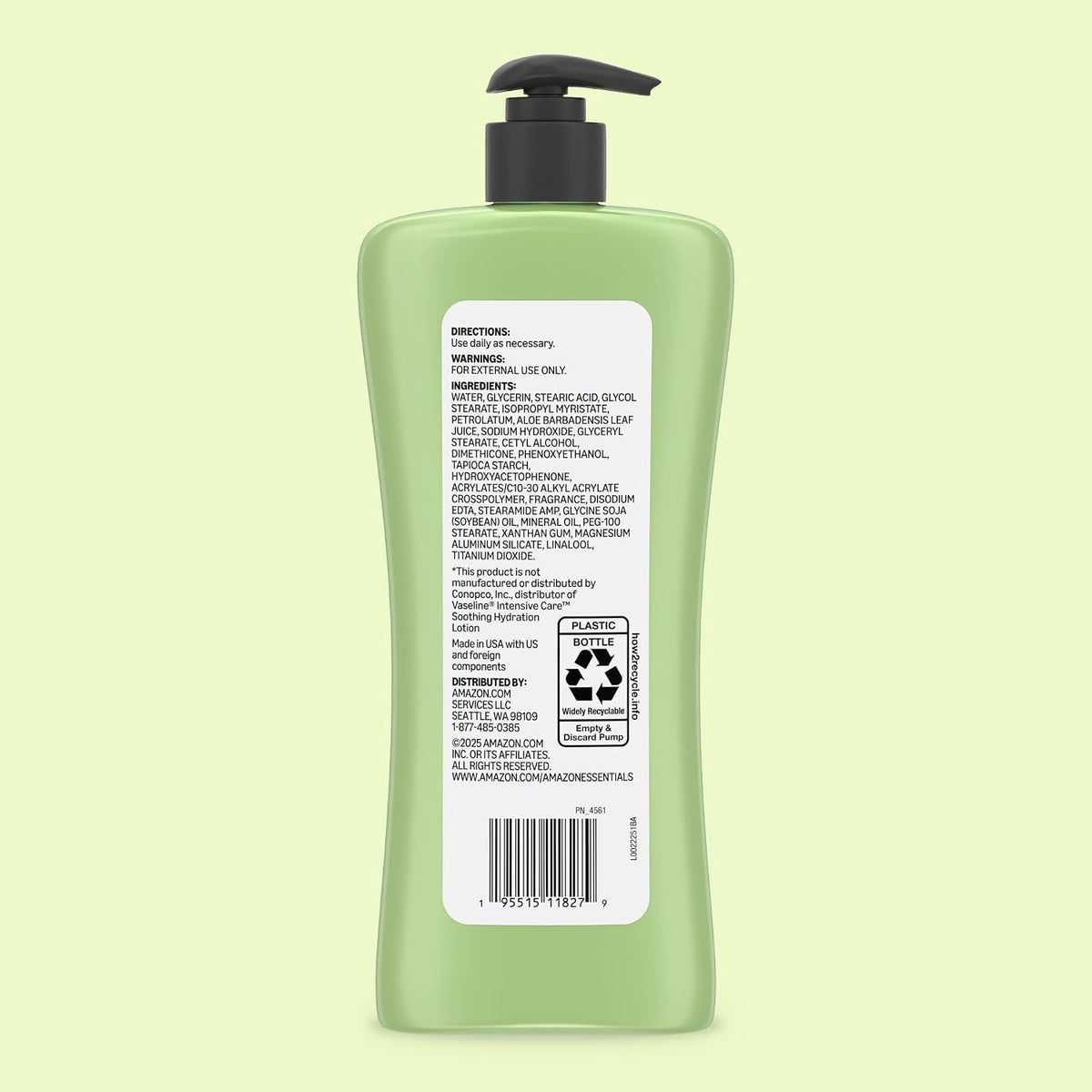 Amazon Essentials Hydrating Body Lotion with Aloe Vera, Hypoallergenic Formula for Daily Use, 20.3 Fl Oz