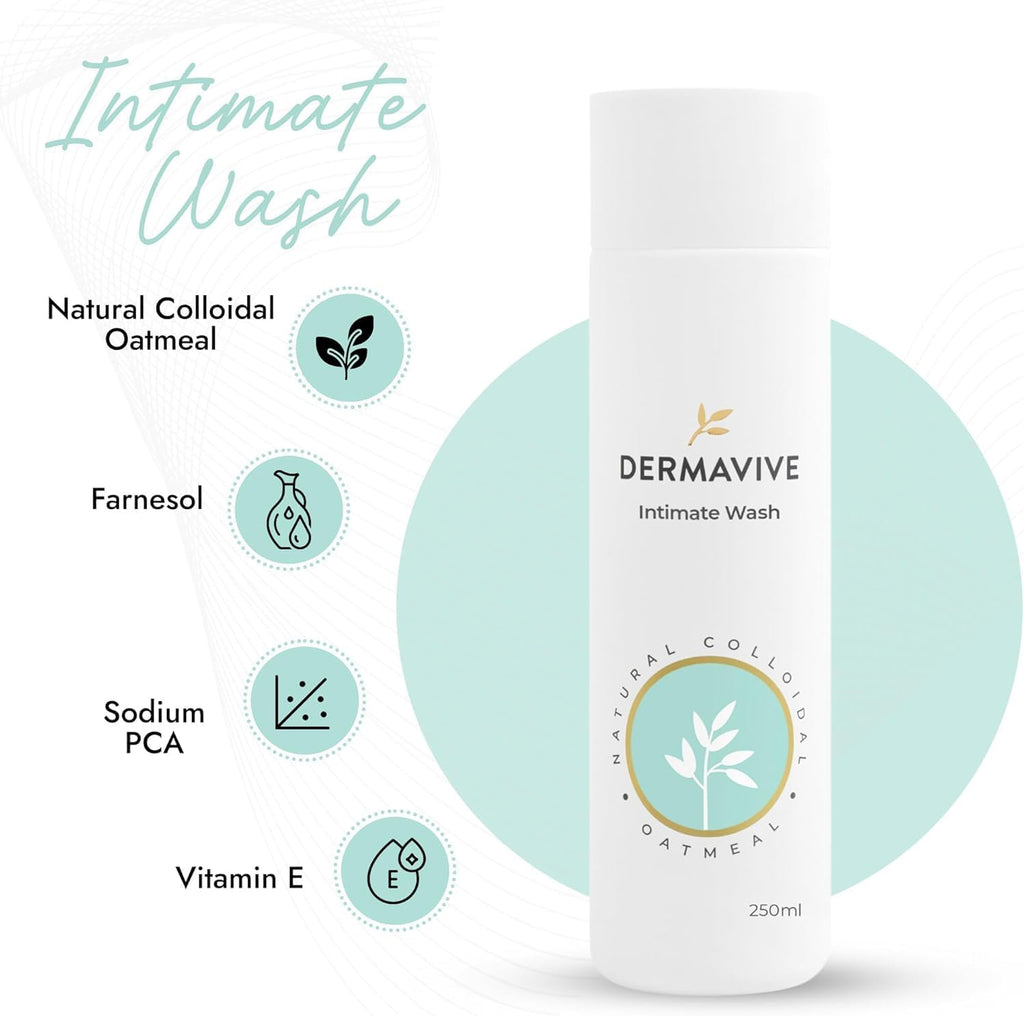 Dermavive Intimate Wash, Gentle Feminine Cleanser for Women, Soap-Free pH-Balanced Hygiene Wash, Dermatologist Tested, Odor Control, Daily Use, 250ml (8.45 fl oz)