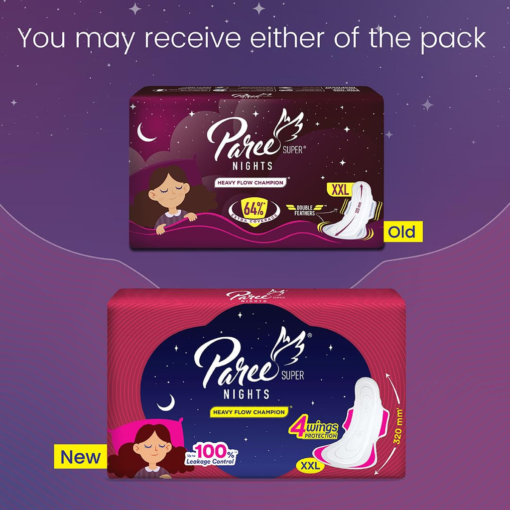 Paree Super Nights XXL 30 Soft Pads|Upto 100% All-Night Leakage Protection|Heavy Flow Champion|4 Wings Wider Back Coverage For No Stains|Sanitary Pads For Women with Disposable Wrapper