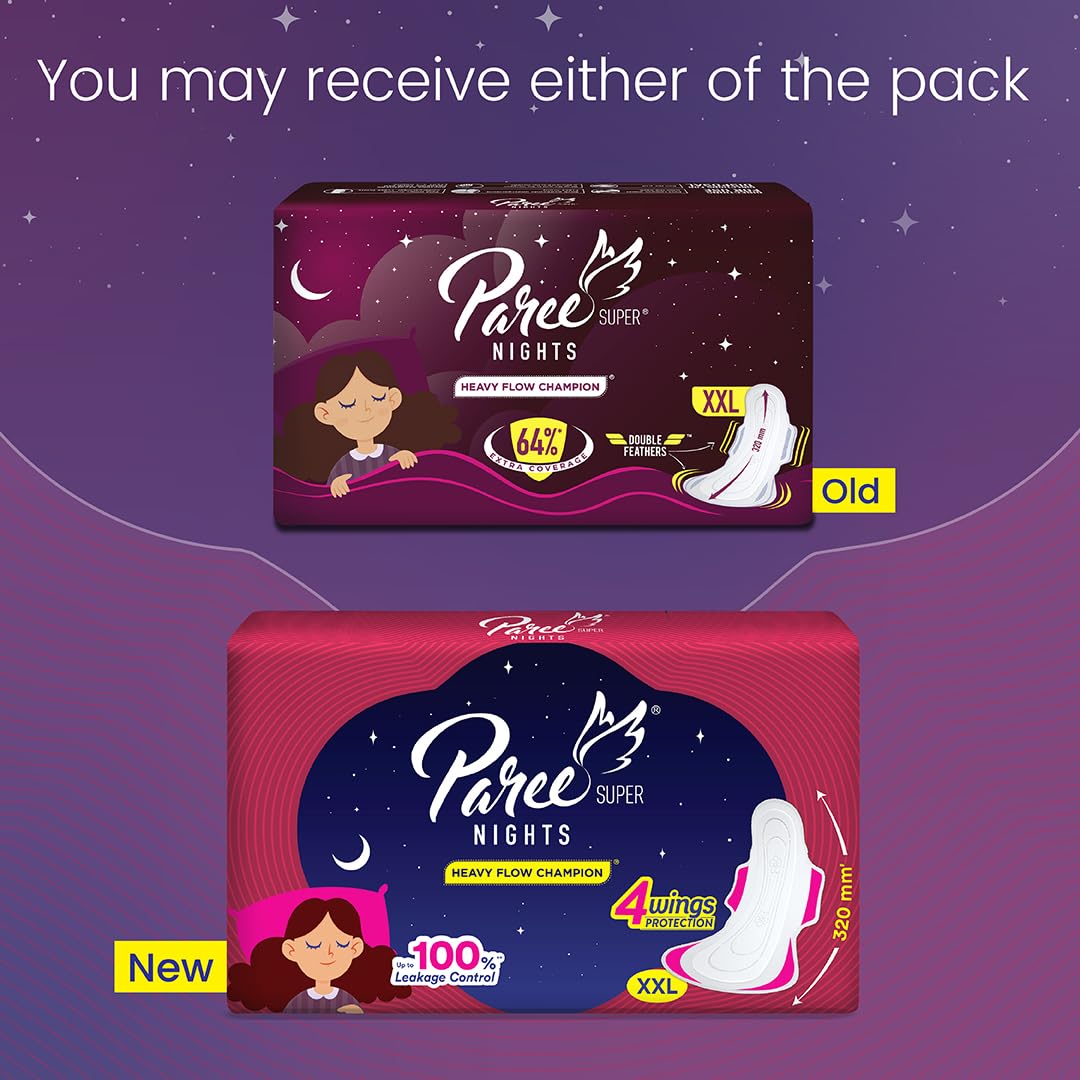 Paree Super Nights XXL 30 Soft Pads|Upto 100% All-Night Leakage Protection|Heavy Flow Champion|4 Wings Wider Back Coverage For No Stains|Sanitary Pads For Women with Disposable Wrapper