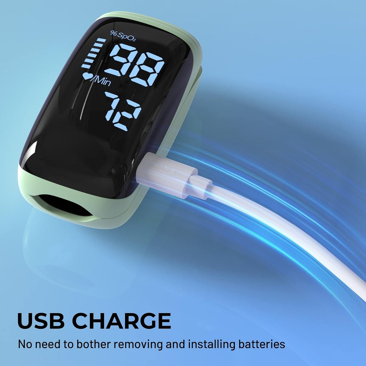 Finger Pulse Oximeter, Fingertip Blood Oxygen Saturation with Pulse Monitor Rechargeable, Accurate Spo2 Reading for Home, Outdoor Sports，Green