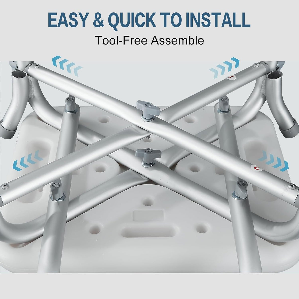 550lb Adjustable Shower Chair with Arms, Back and Suction Cup Feet | 6 height settings from13.4–18.1in, reinforced crossbars and tool-free assembly for easier setup and daily bathing.