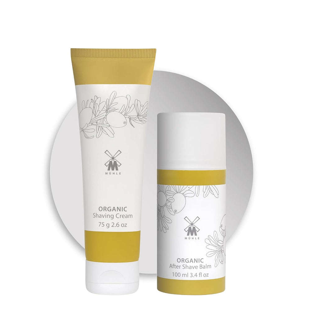 MÜHLE Organic Shaving Essentials Bundle – Includes Organic Shaving Cream (75ml) and Organic Aftershave Balm (100ml) | 100% Vegan, BDIH Certified, Natural Shaving Care with Argan Oil