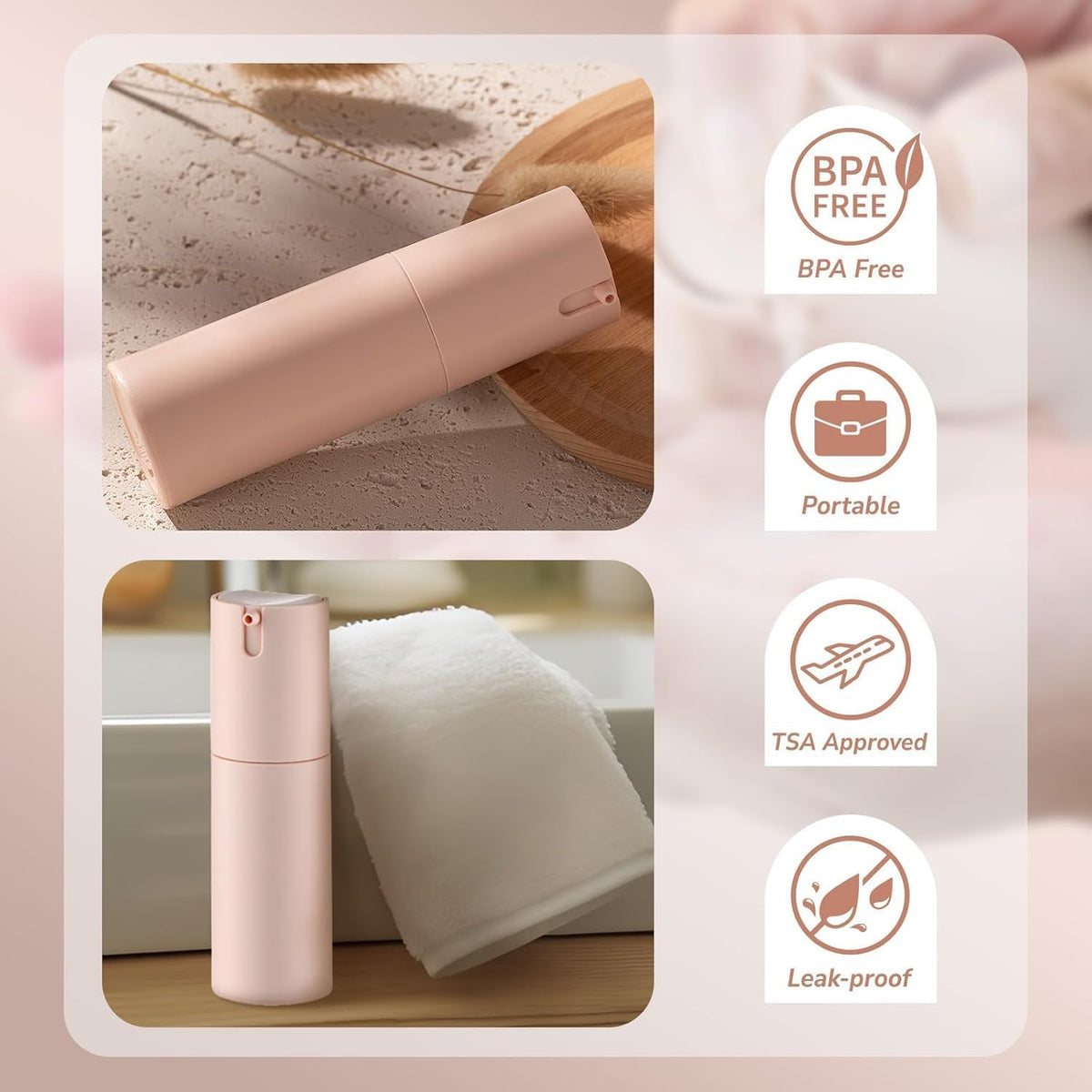 Lulupack Airless Pump Bottles Travel Size, 1 oz 3 PCS Refillable Container