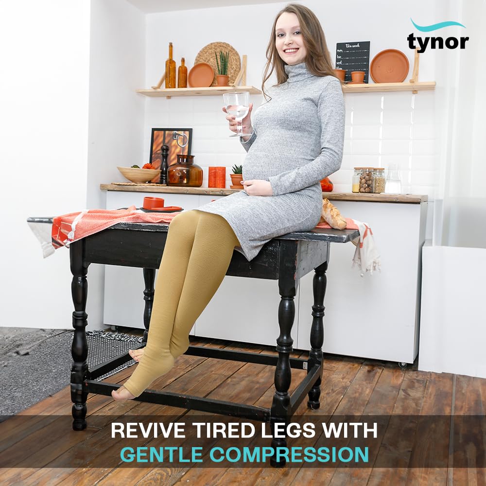 Tynor Compression Stocking Mid Thigh Classic, Beige, Large, 1 Pair