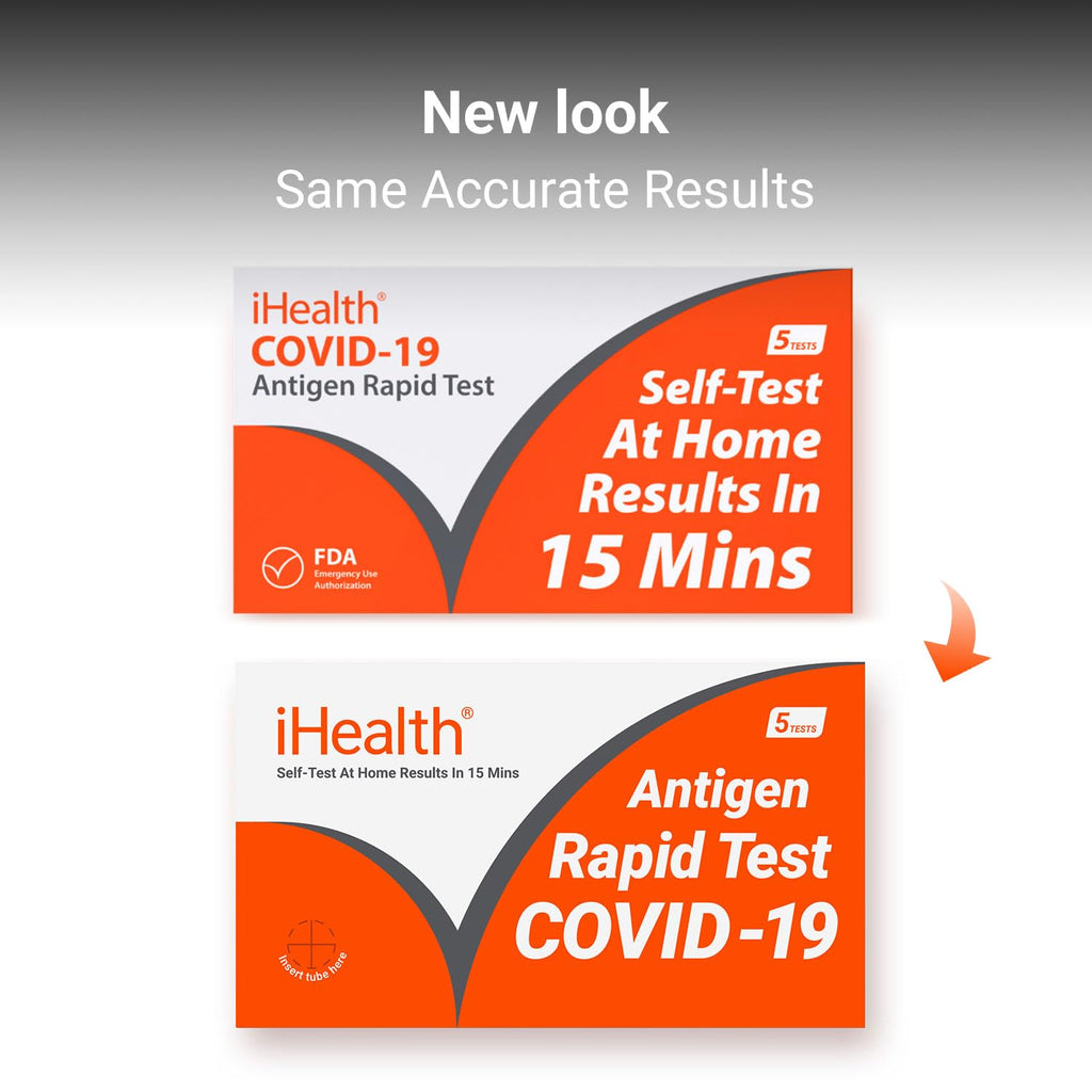 iHealth COVID-19 Antigen Rapid Home Test, 5 Tests, FDA Authorized OTC | at-Home Self Covid Test, Results in 15 Minutes with Non-invasive Nasal Swab, for ages 2 and up, easy to use